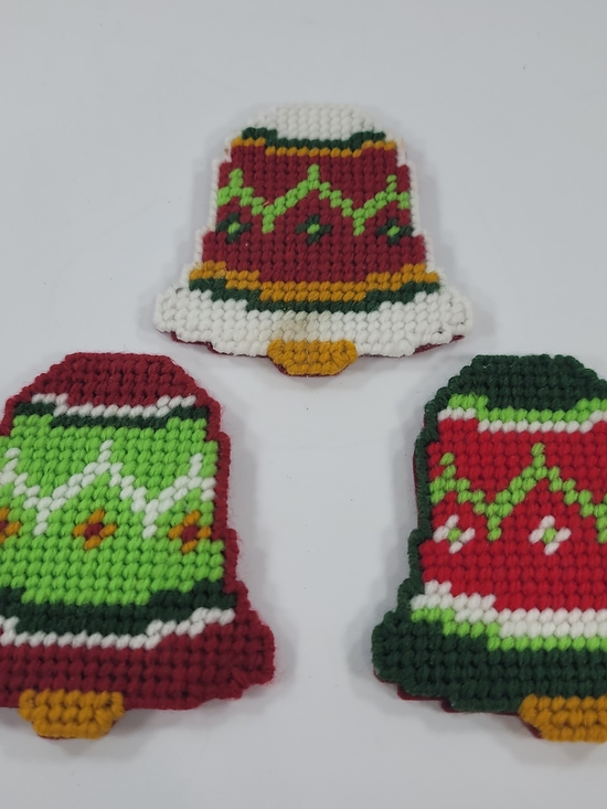 Other - Vintage Handmade Plastic Canvas Bell Christmas Ornaments Set Of Three